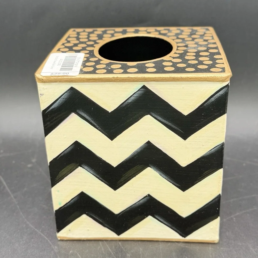 RARE NWT Retired MacKenzie-Childs Zig Zag Polka Dot Boutique Tissue Box Cover